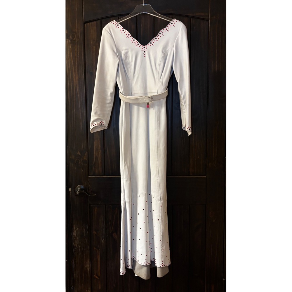 Western Lambskin Cowgirl Leather Maxi Dress Crystal Studded Rodeo Festival - Picture 2 of 16